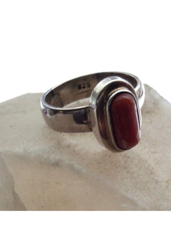 Red Coral Gemstone Handmade 925 Sterling Silver Jewelry Size  Sterling Silver Red Coral Gemstone Ring Size 6.5 Vintage Handmade 925 Jewelry